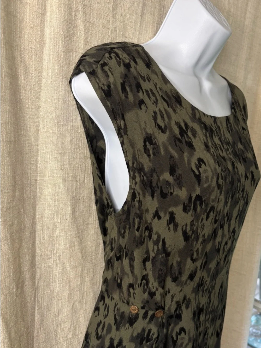 Free People Fake Love Mini Dress Green Leopard Print Open Back Pockets Size M